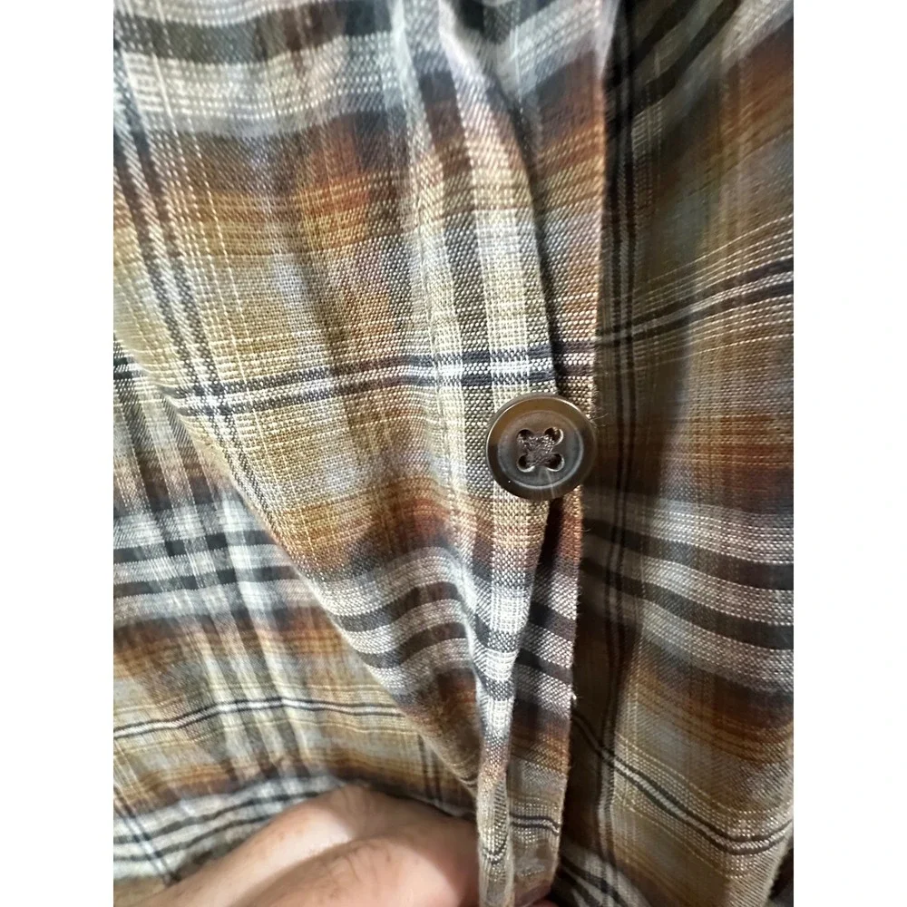 Mutual Weave Mens 5XLT Plaid Short Sleeve Button Down Shirt Brown Tan Stretch